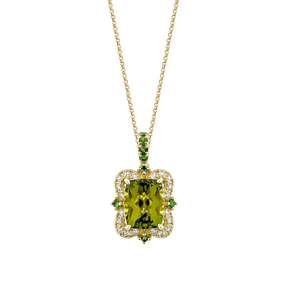Contemporain Pendentif en or jaune 18 carats avec tsavorite et diamant de 3,86 carats en vente