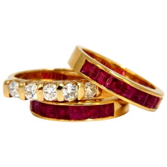 3.86 Carat Stackable Natural Vivid Red Ruby Diamond Bands 14 Karat G/Vs