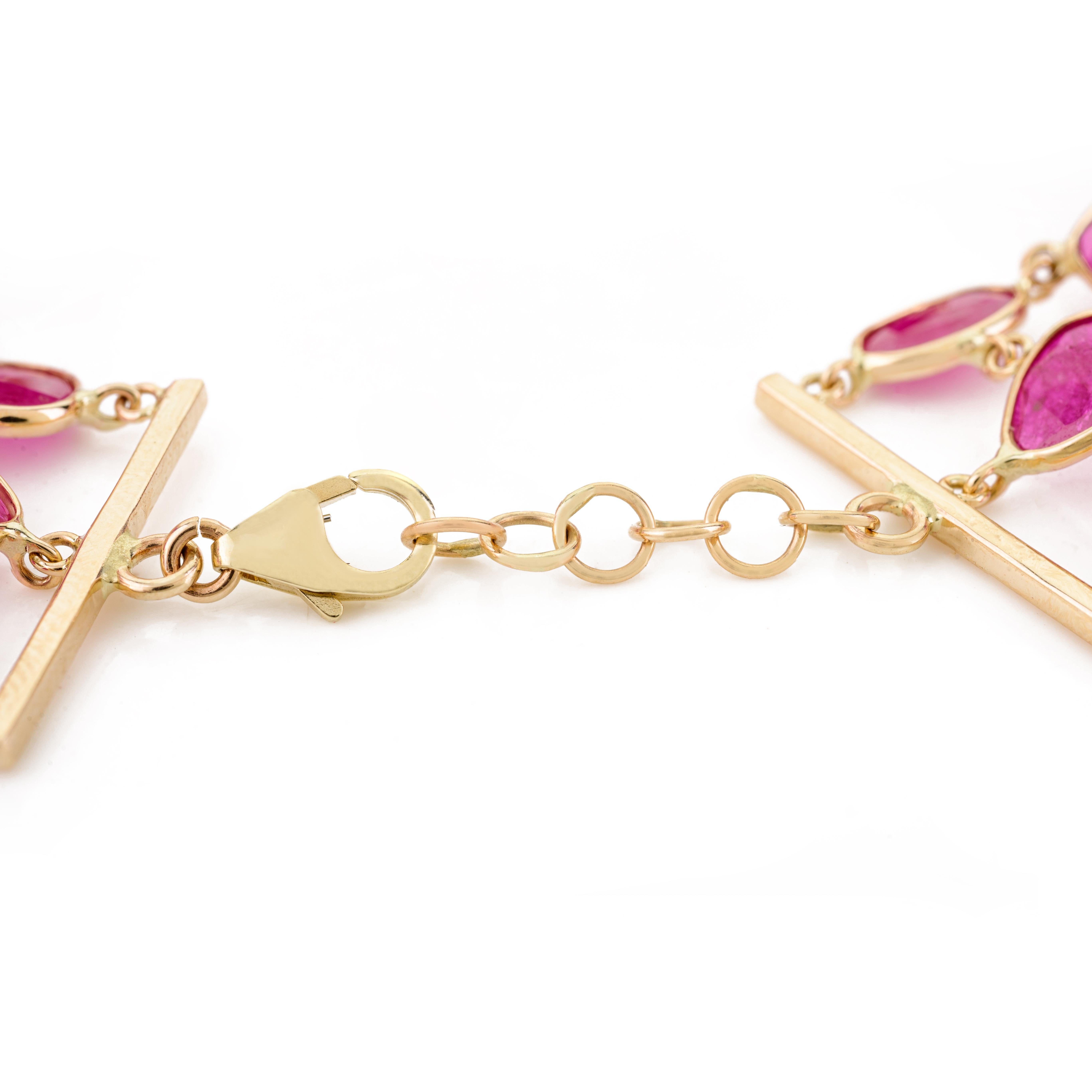 38.6 Carat Uneven Ruby Wide Bracelet for Women in 14k Solid Yellow Gold In New Condition For Sale In New York, NY