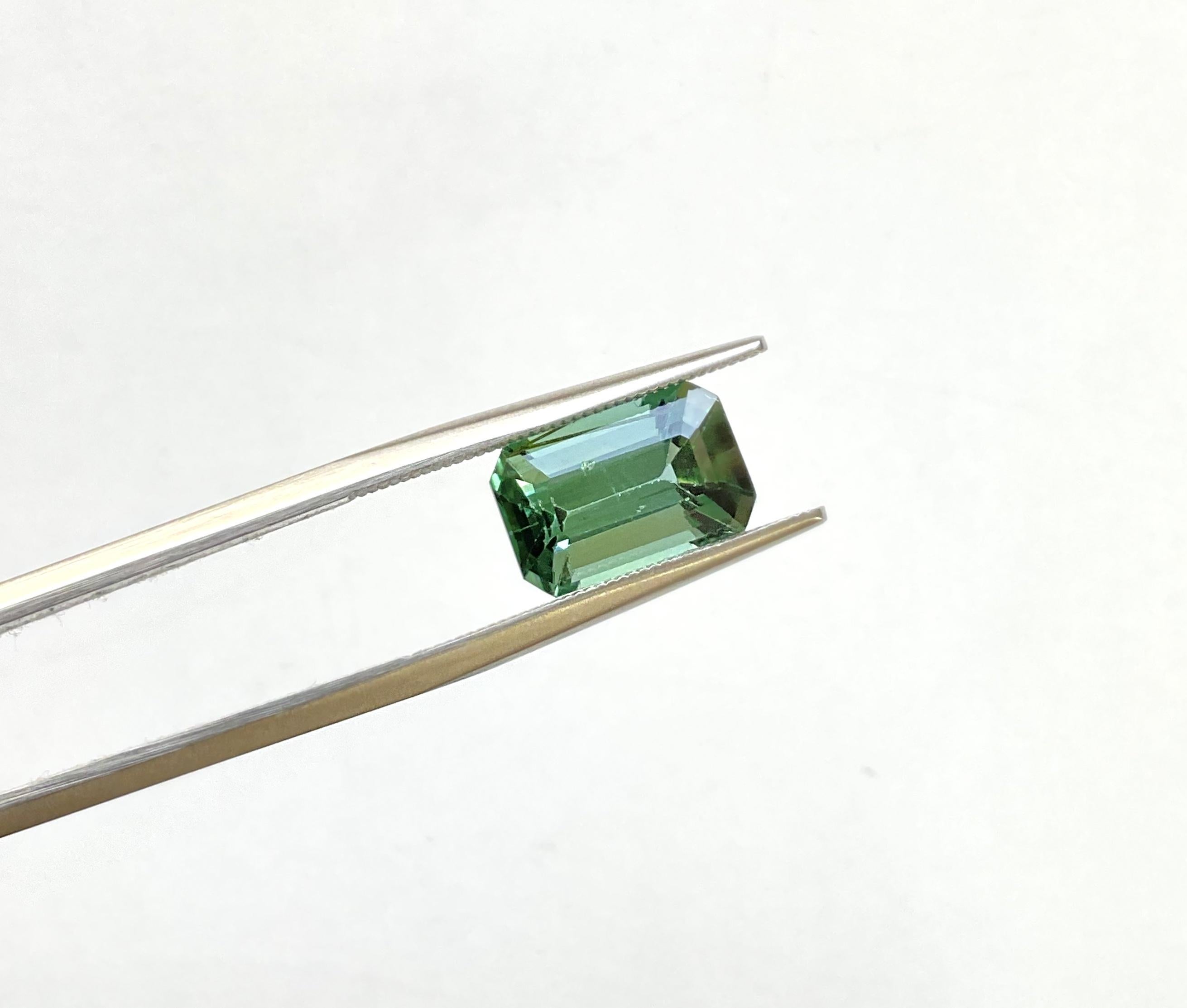 Pierre naturelle de 3.86 carats, tourmaline verte octogonale taillée à facettes de qualité supérieure en vente 1