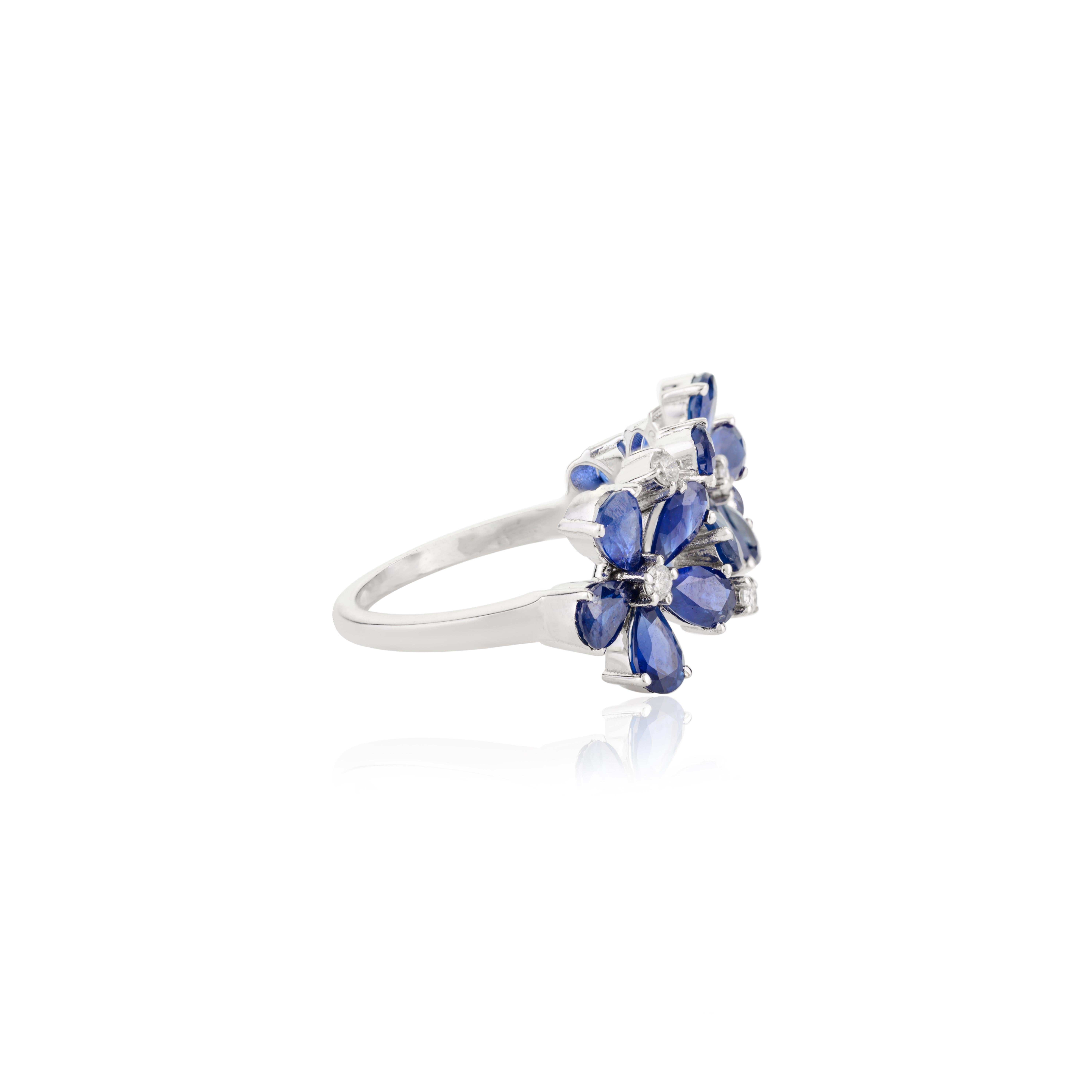 En vente :  Bague de mariage florale pour femmes en or blanc massif 18 carats avec saphir et diamants de 3,86 carats 7