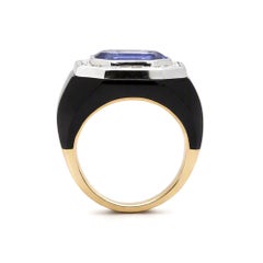 Ring im Art-Déco-Stil aus 14-Karat-Gold mit 3,86 Karat Tansanit, Diamanten und Onyx – Fei Liu