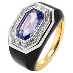 Ring im Art-Déco-Stil aus 14-Karat-Gold mit 3,86 Karat Tansanit, Diamanten und Onyx – Fei Liu