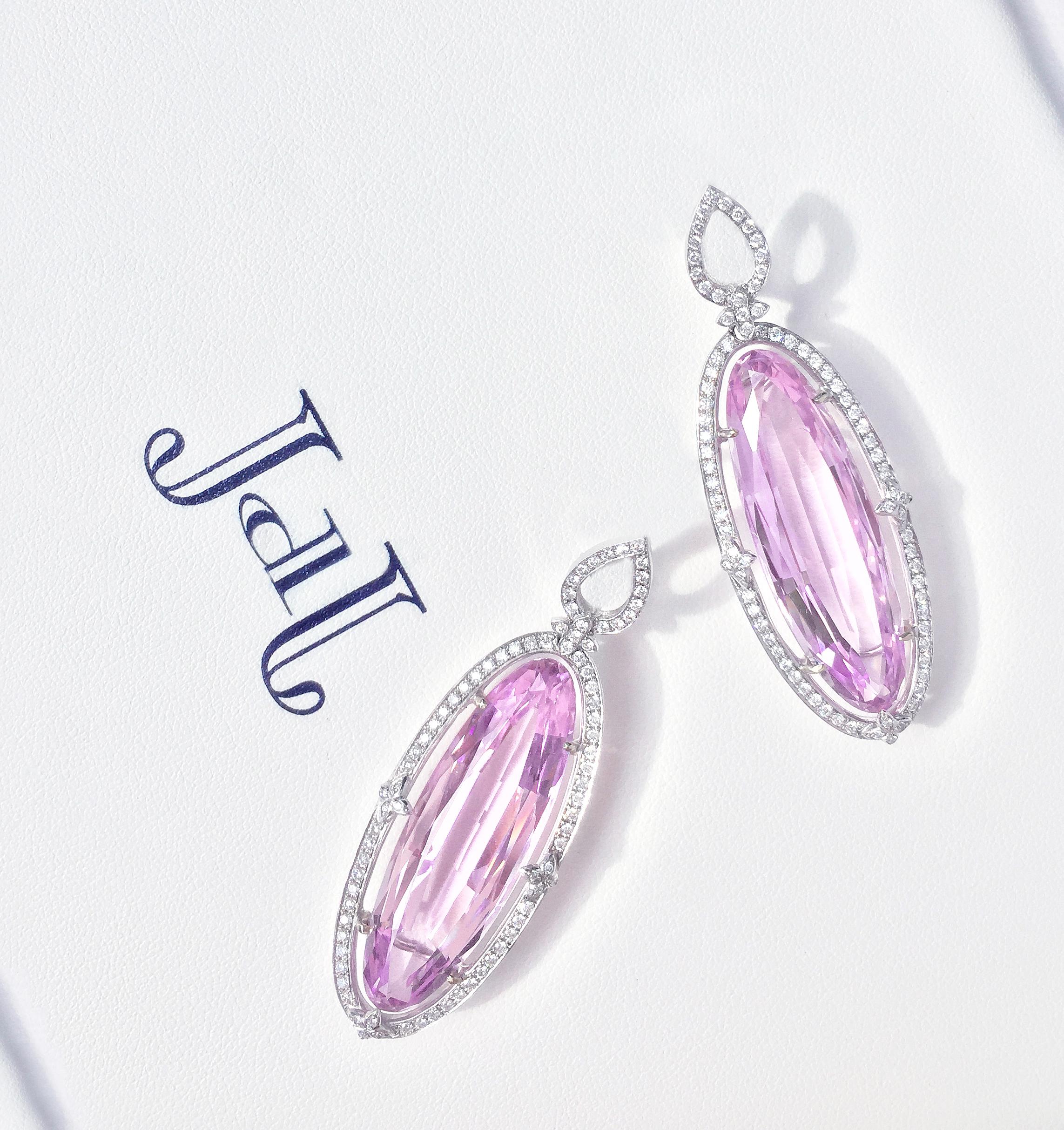 Contemporary 38.60 Carat Kunzite and Diamond Earrings For Sale