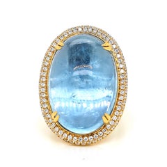 38.61 Karat Aquamarin Rund Diamant Gelb- und Weißgold Ring