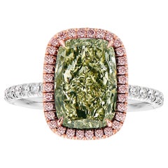 3.86ct Fancy BGY Green Diamond Cushion VS2 GIA