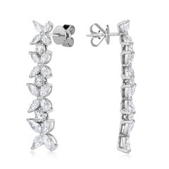 3.86ct Marquise Cut and Round Brilliant Cut Diamond Floral Dangle Earrings in