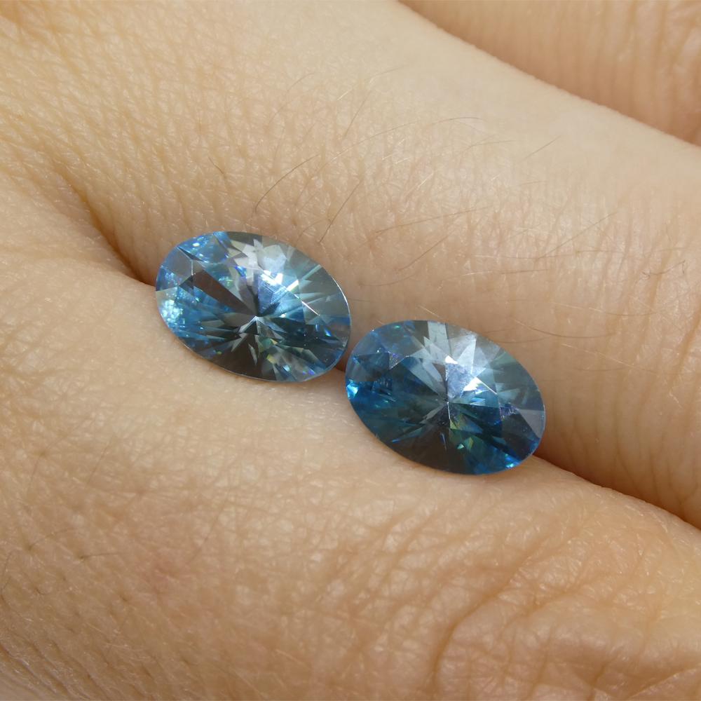 3.86ct Pair Oval Diamond Cut Blue Zircon from Cambodia In New Condition For Sale In Toronto, Ontario