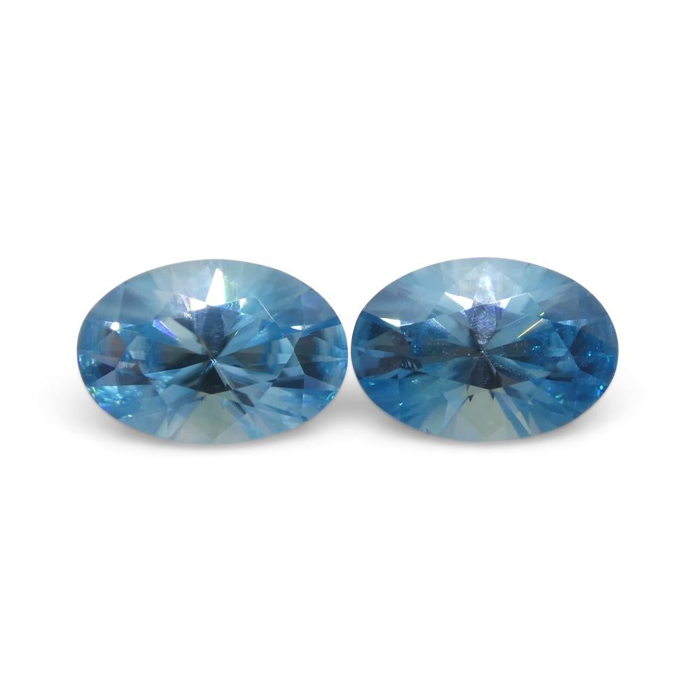 Women's or Men's 3.86ct Pair Oval Diamond Cut Blue Zircon from Cambodia For Sale