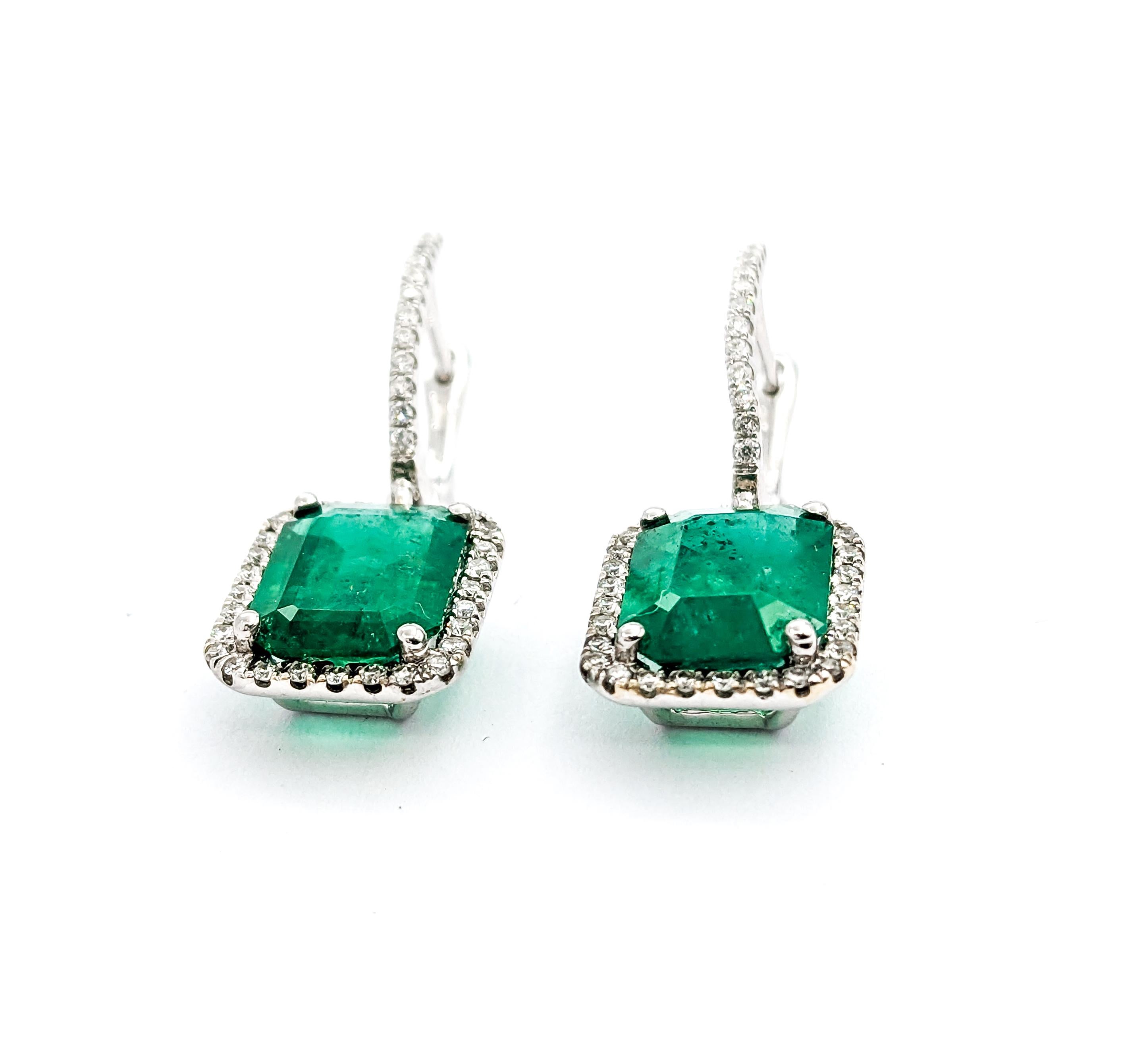 3.86ctw Emerald & Diamond Dangle Earrings In White Gold 4