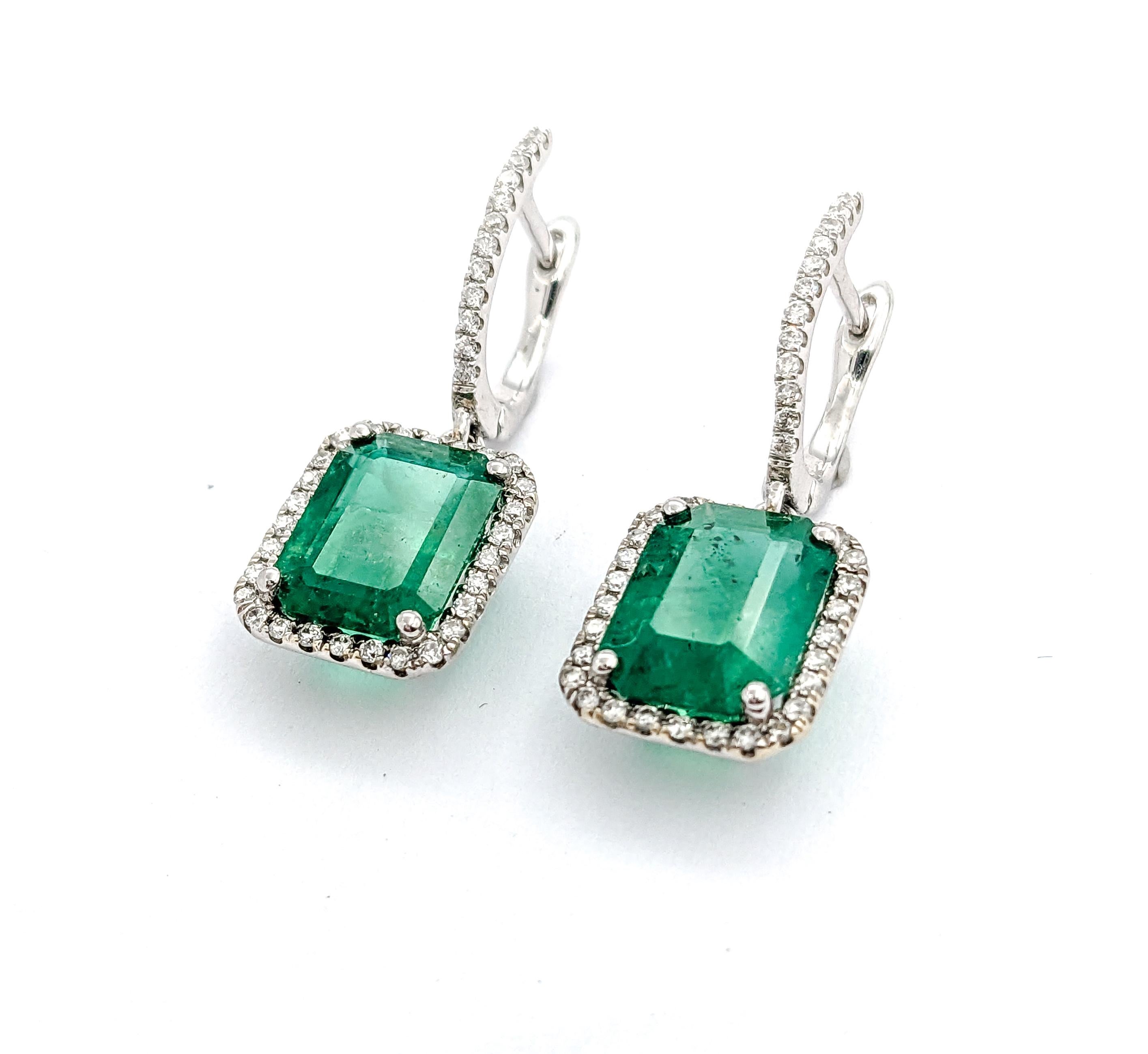 3.86ctw Emerald & Diamond Dangle Earrings In White Gold 5