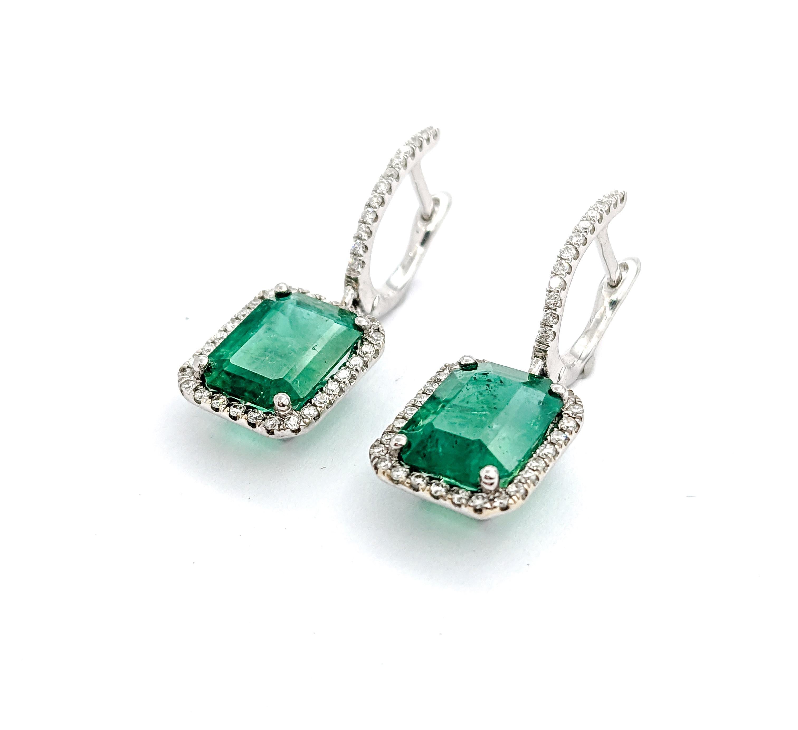 3.86ctw Emerald & Diamond Dangle Earrings In White Gold 6
