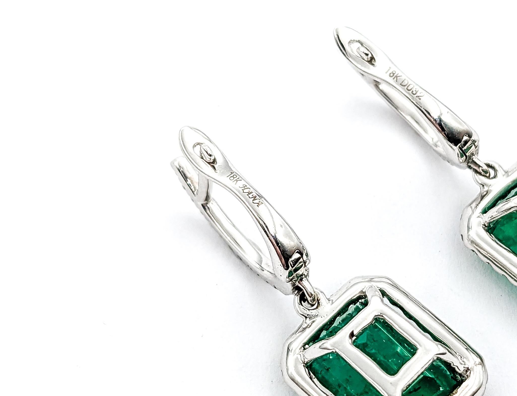 Contemporary 3.86ctw Emerald & Diamond Dangle Earrings In White Gold