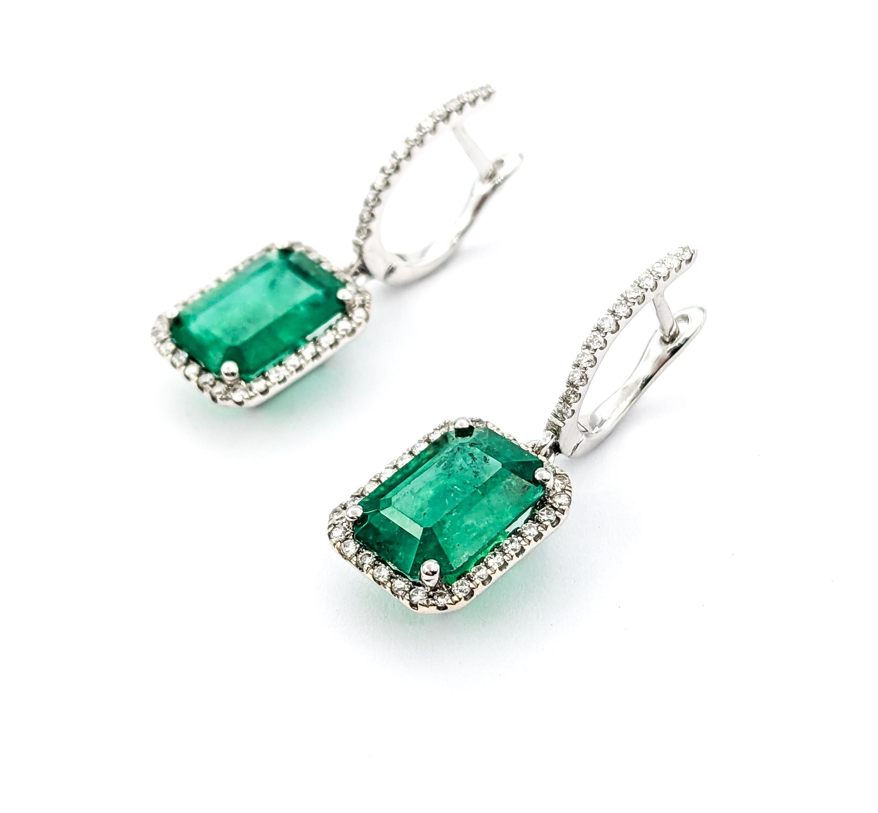 Women's 3.86ctw Emerald & Diamond Dangle Earrings In White Gold