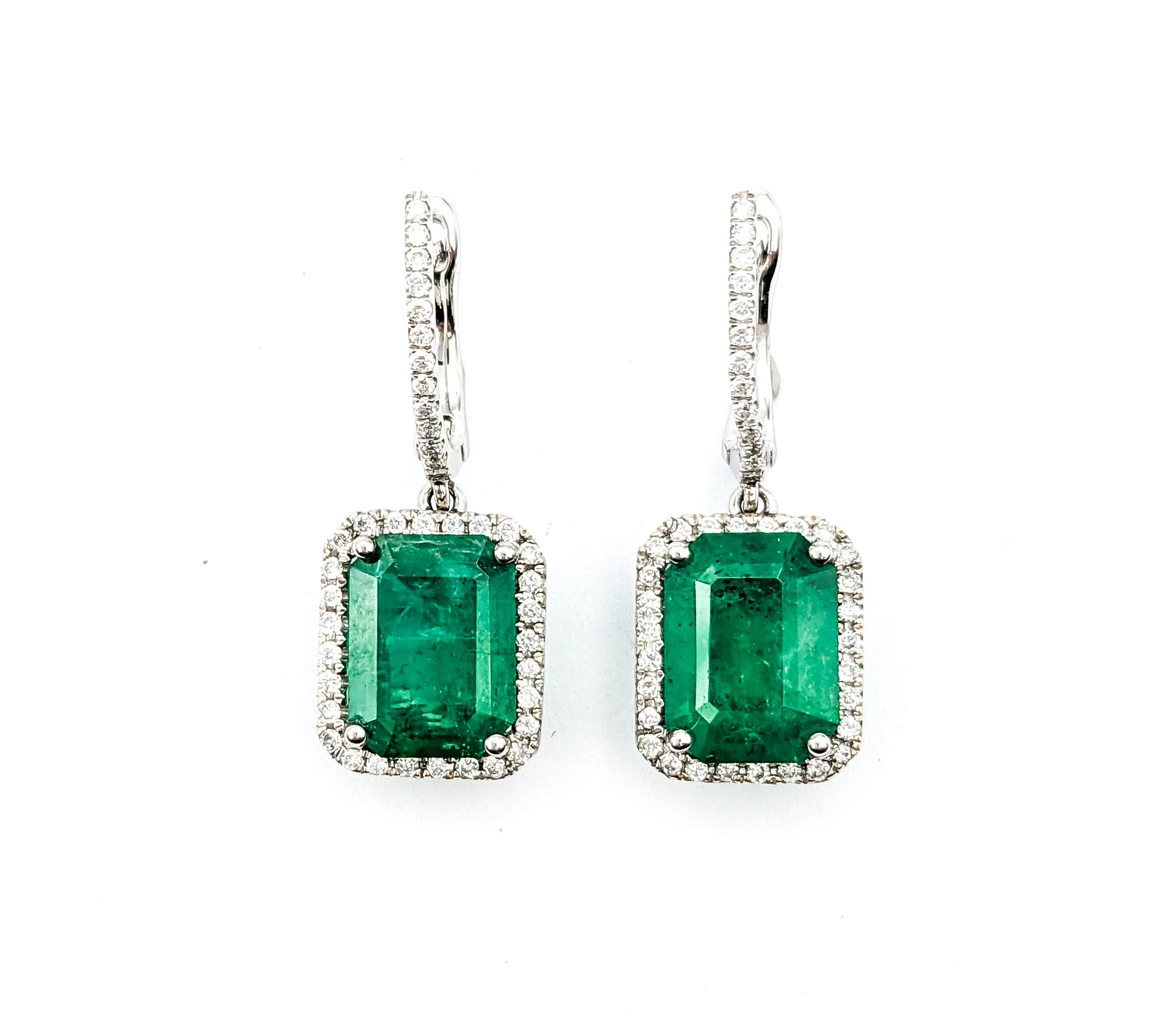 3.86ctw Emerald & Diamond Dangle Earrings In White Gold 1