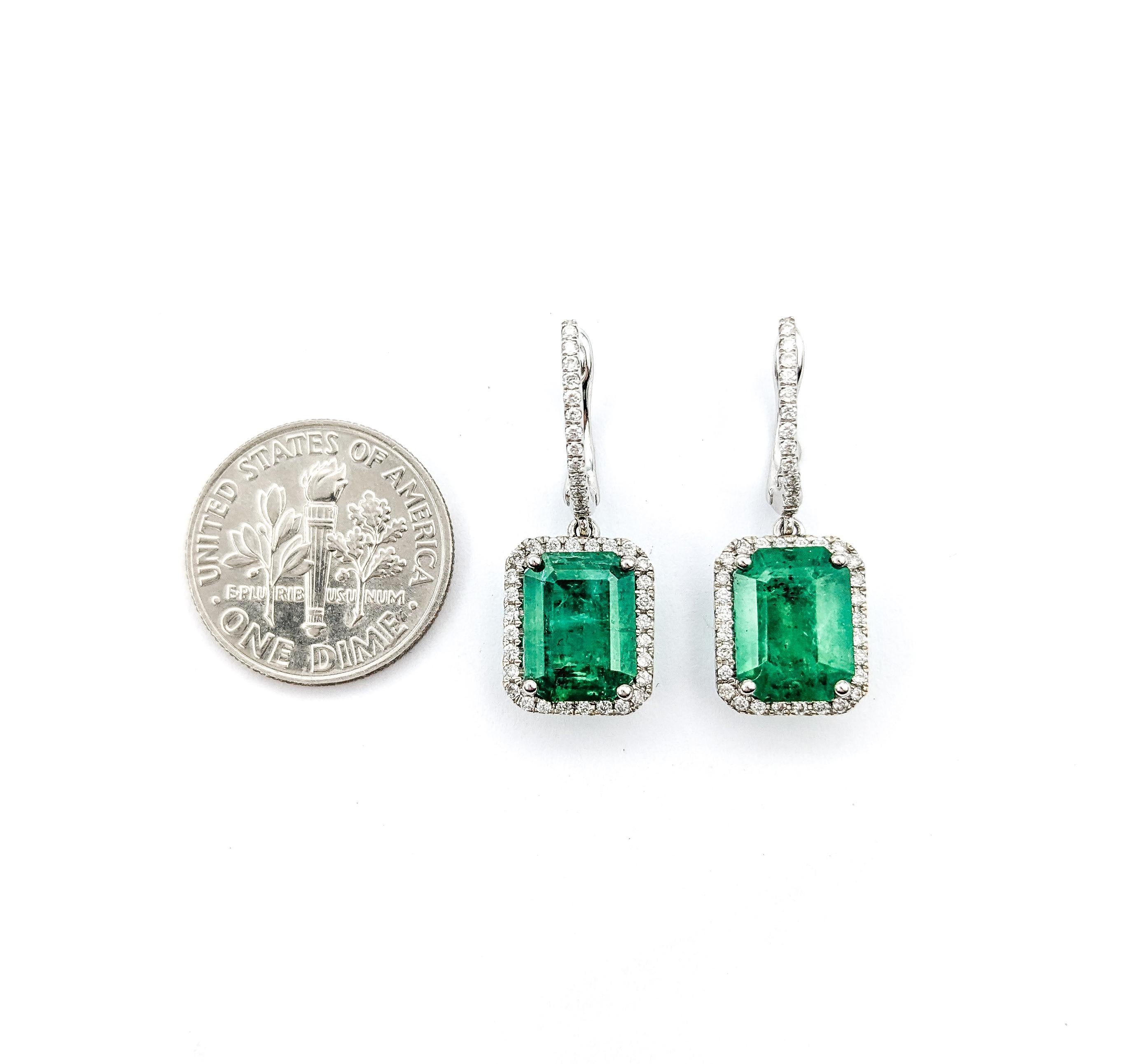 3.86ctw Emerald & Diamond Dangle Earrings In White Gold 2
