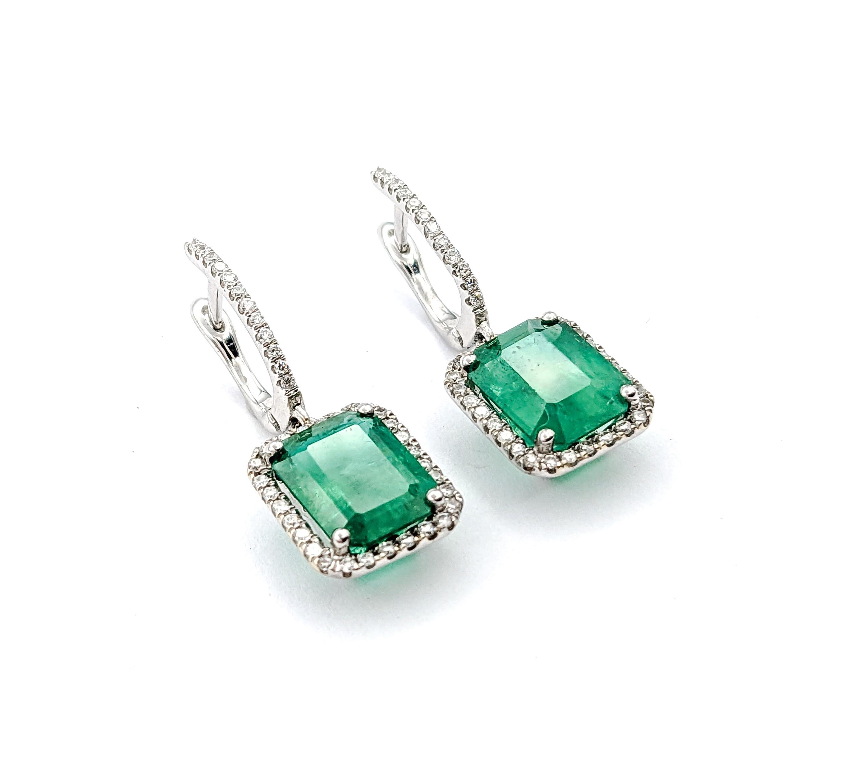 3.86ctw Emerald & Diamond Dangle Earrings In White Gold 3