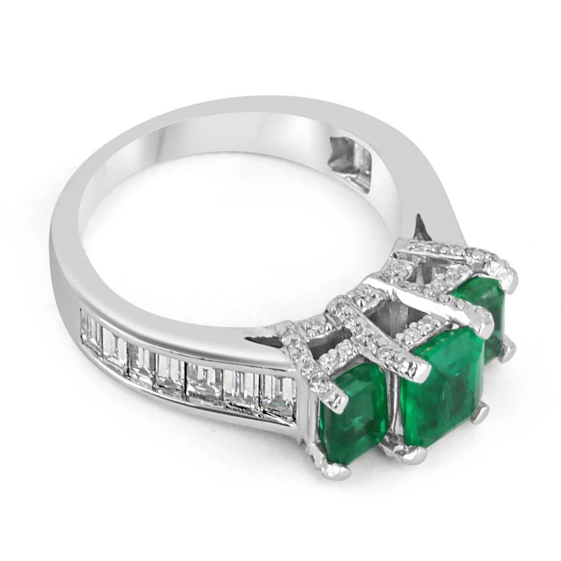 Modern 3.86tcw 14K AAA+ Fine Quality Colombian Emerald Cut & Diamond Engagement Ring For Sale