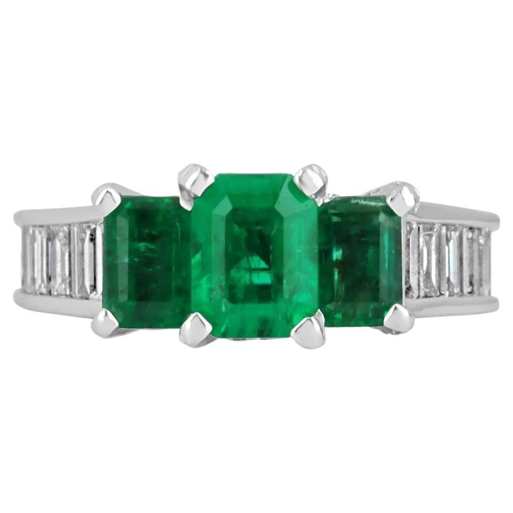 3.86tcw 14K AAA+ Fine Quality Colombian Emerald Cut & Diamond Engagement Ring For Sale