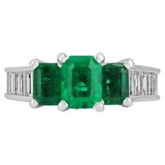 3.86tcw 14K AAA+ Fine Quality Colombian Emerald Cut & Diamond Engagement Ring