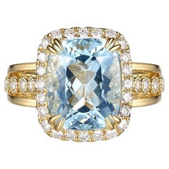 3.87 Carat Aquamarine Diamond Ring in 18 Karat Yellow Gold