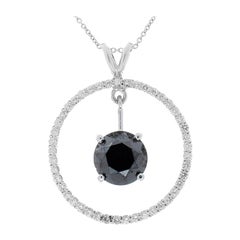 Pendentif circulaire en or blanc 14 carats avec diamants noirs de 3,87 carats