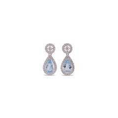 3.87 Carat Clear Aquamarine & Diamond Cluster Earring in 18K gold