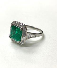 3.87 Carat Emerald and Diamond Ring in Platinum
