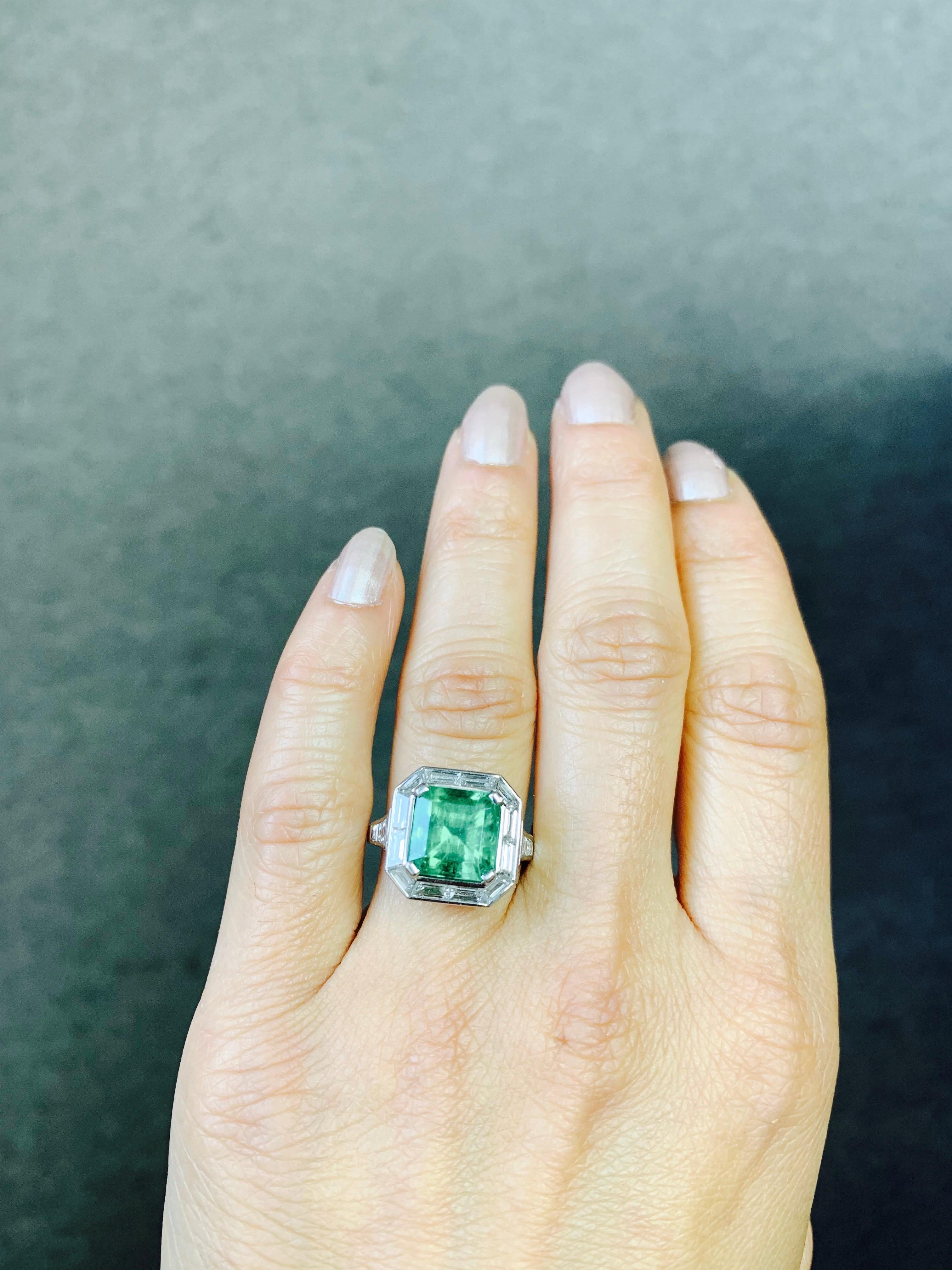 3.87 Carat Emerald and Diamond Ring in Platinum For Sale 3