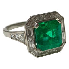 3.87 Carat Emerald and Diamond Ring in Platinum