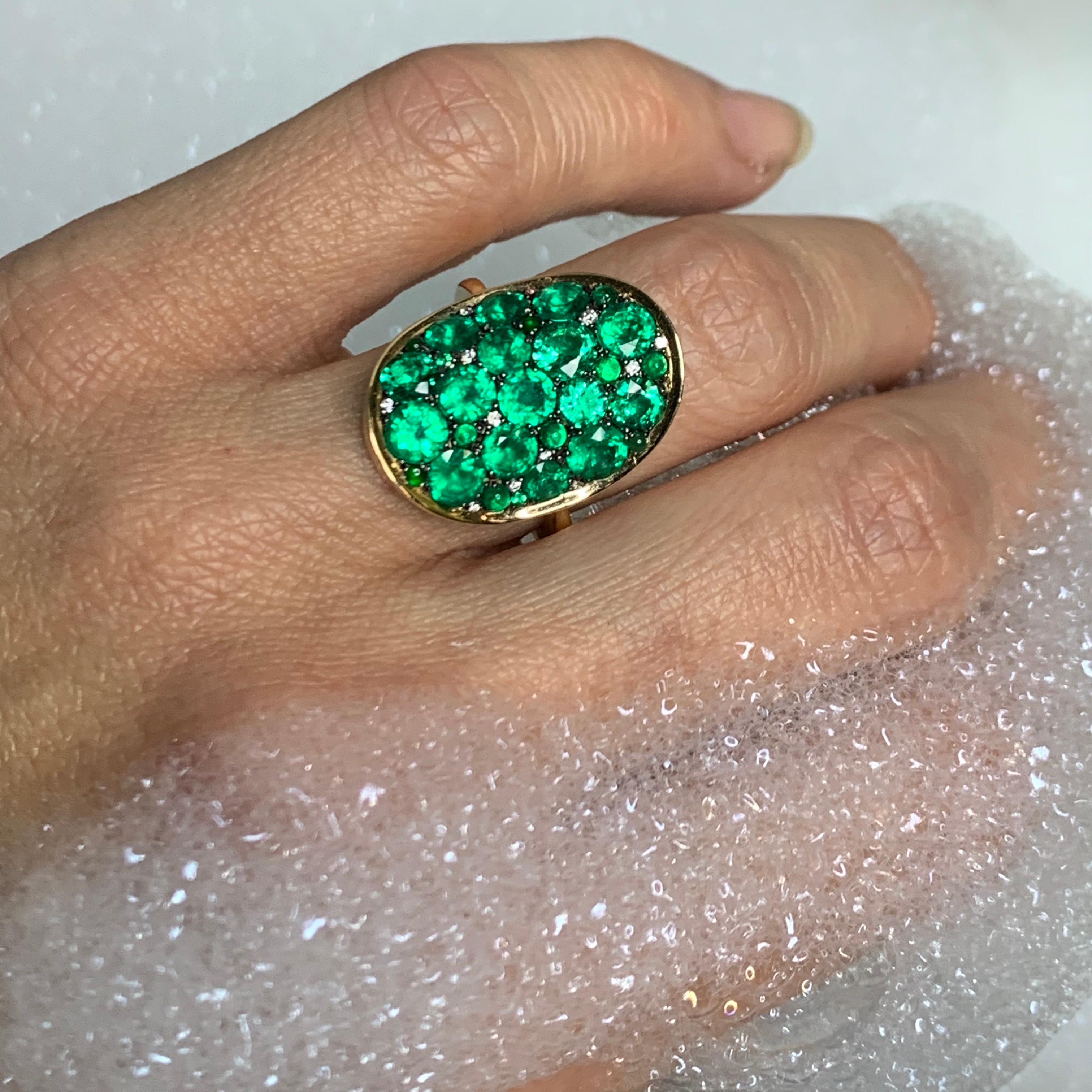 3.87 Carat Columbian Emerald, Diamond and Jadeite Pave Ring 6