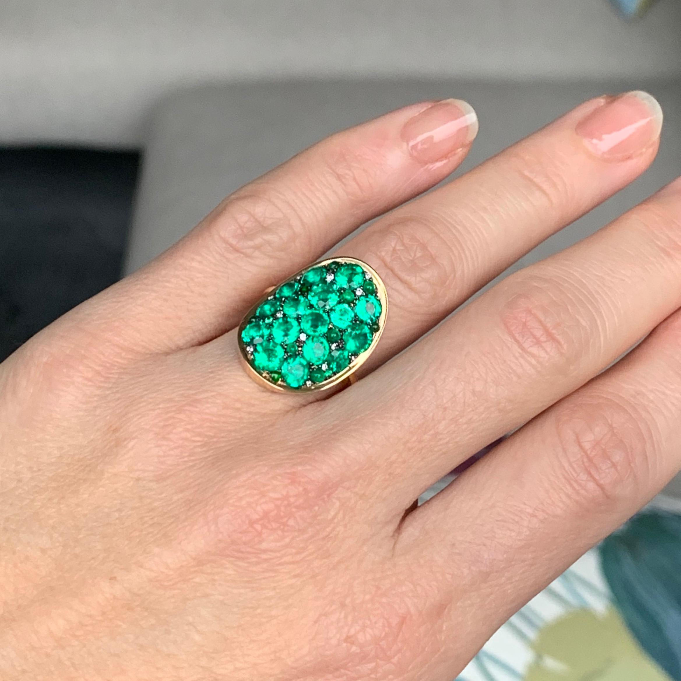 3.87 Carat Columbian Emerald, Diamond and Jadeite Pave Ring 4