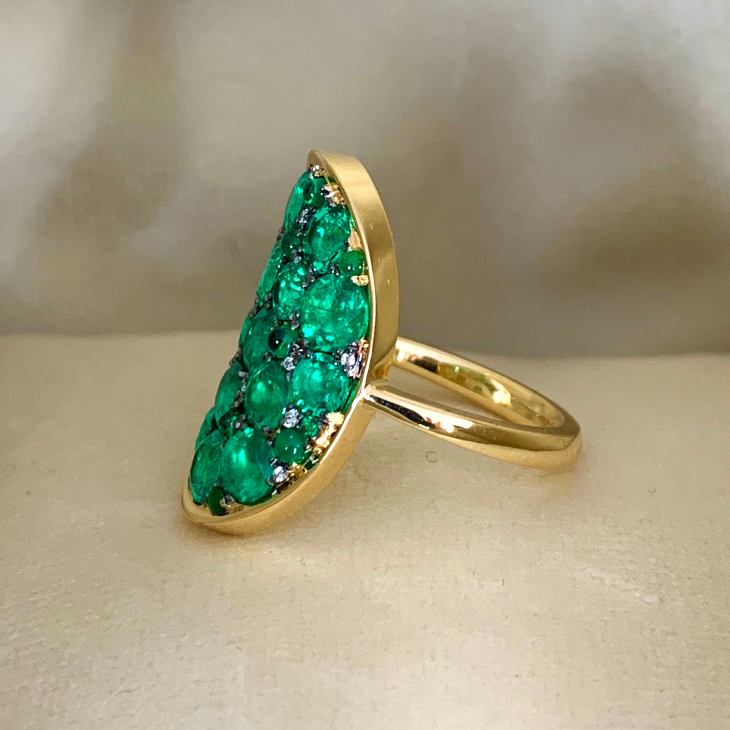 Art Deco 3.87 Carat Columbian Emerald, Diamond and Jadeite Pave Ring