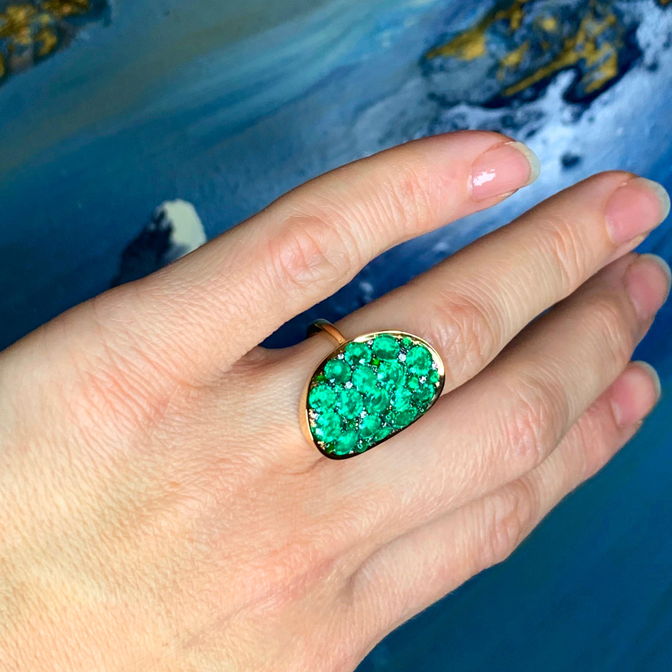 3.87 Carat Columbian Emerald, Diamond and Jadeite Pave Ring 1