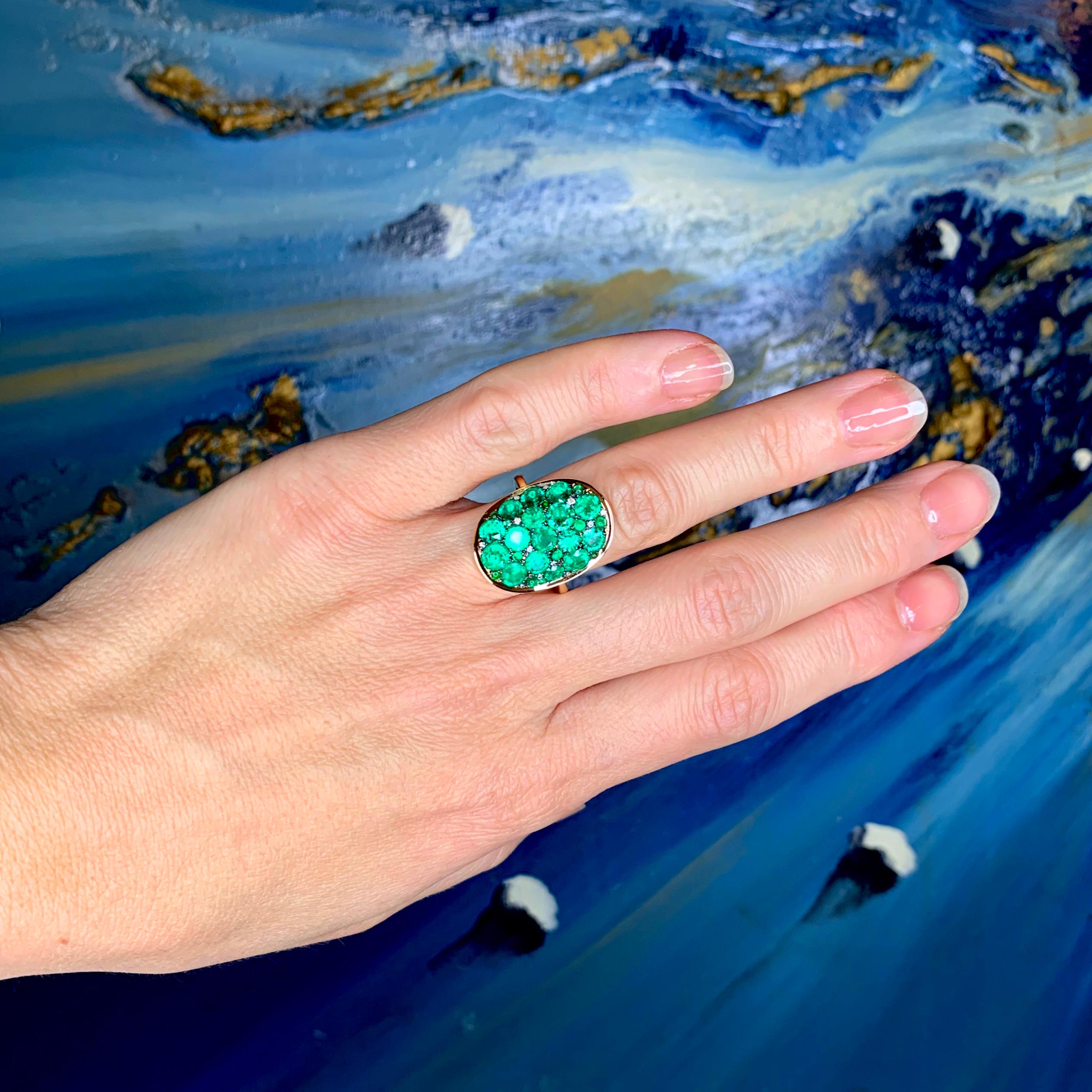 3.87 Carat Columbian Emerald, Diamond and Jadeite Pave Ring 3