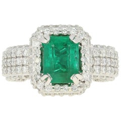 3.87 Carat Emerald and Diamond Ring, Platinum Halo