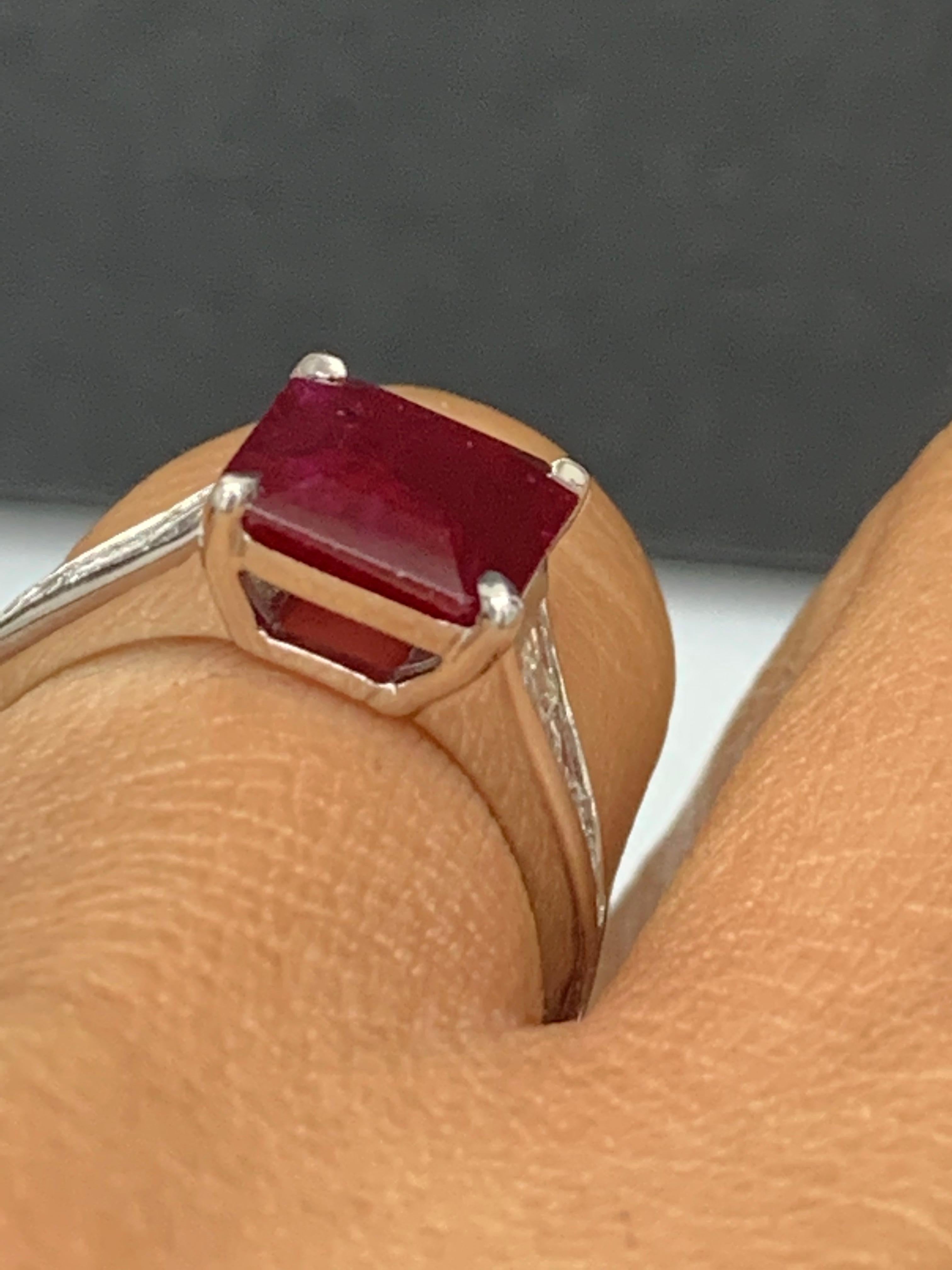 3.87 Carat Emerald Cut Ruby and Diamond Engagement Ring in Platinum For Sale 2