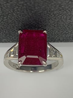 3.87 Carat Emerald Cut Ruby and Diamond Engagement Ring in Platinum