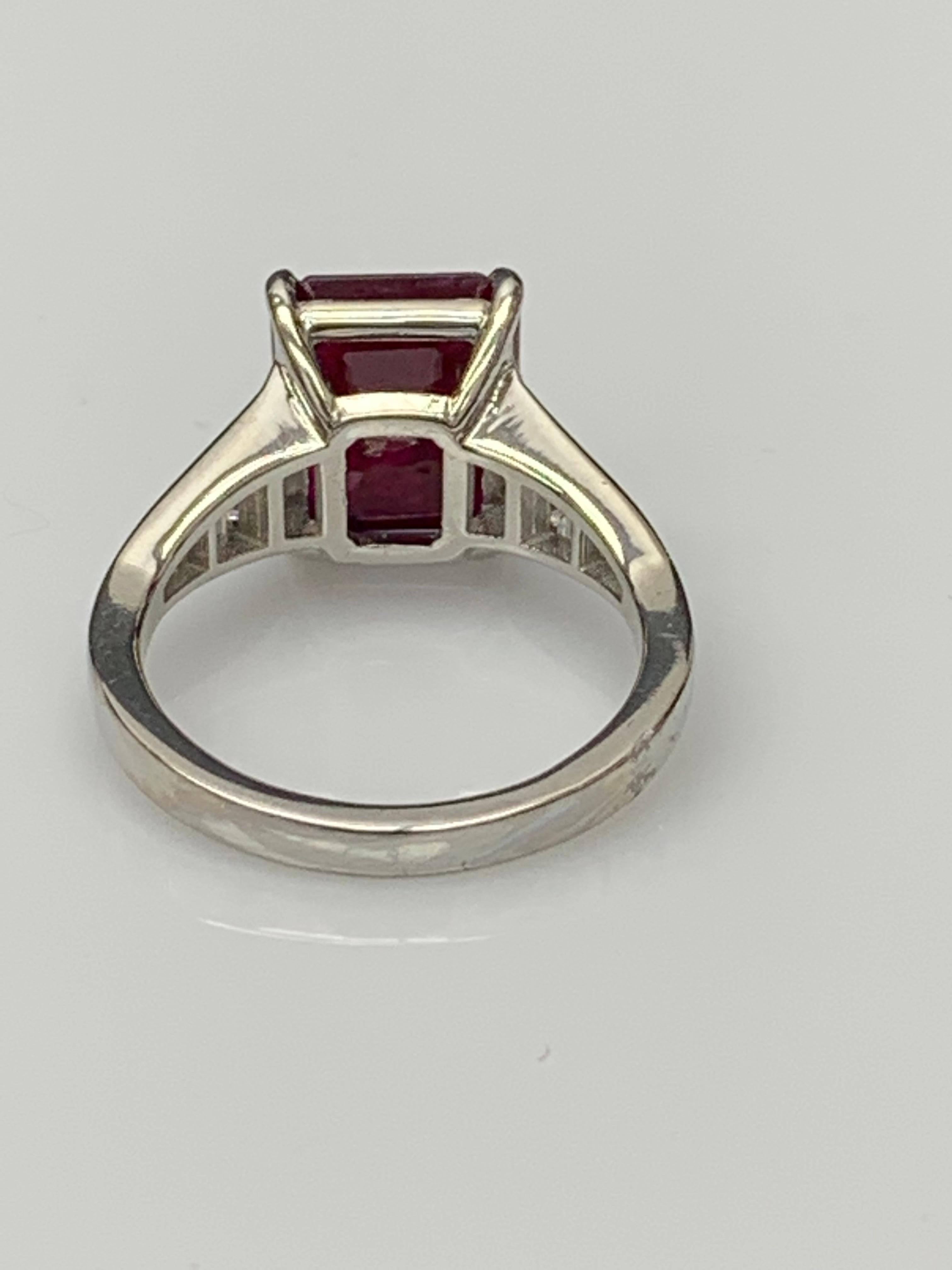 Modern 3.87 Carat Emerald Cut Ruby and Diamond Engagement Ring in Platinum For Sale