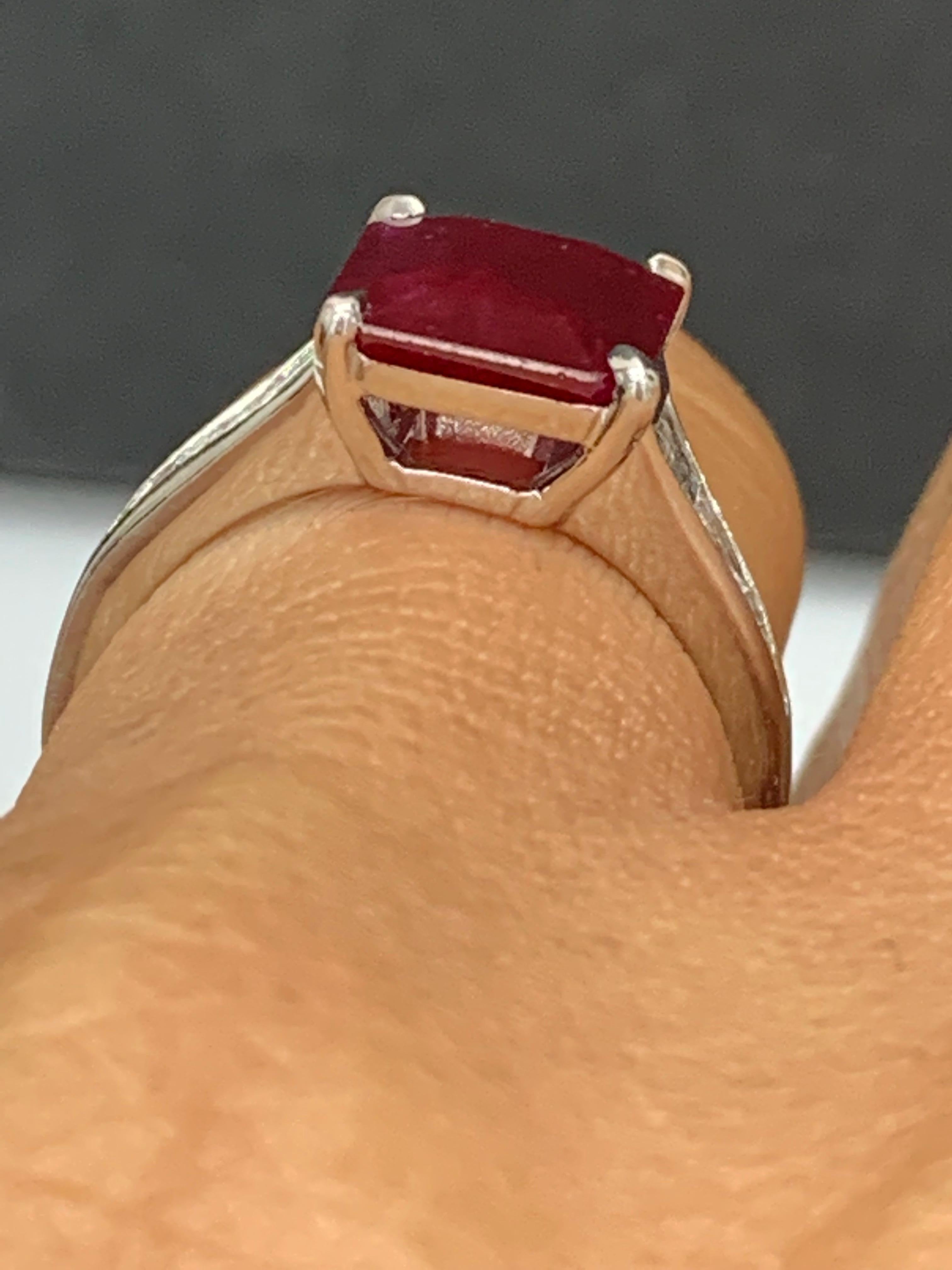 3.87 Carat Emerald Cut Ruby and Diamond Engagement Ring in Platinum For Sale 1