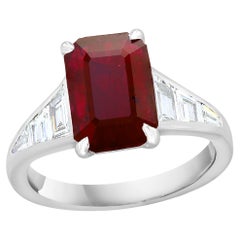 3.87 Carat Emerald Cut Ruby and Diamond Engagement Ring in Platinum