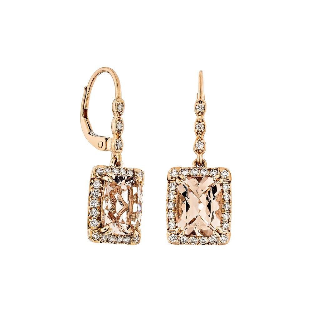 This collection includes a range of Morganite, which is a symbol of love and relationships, making it an excellent choice for a variety of applications. Accented with White Diamonds this Earing is made in Rose Gold and present a classic yet elegant