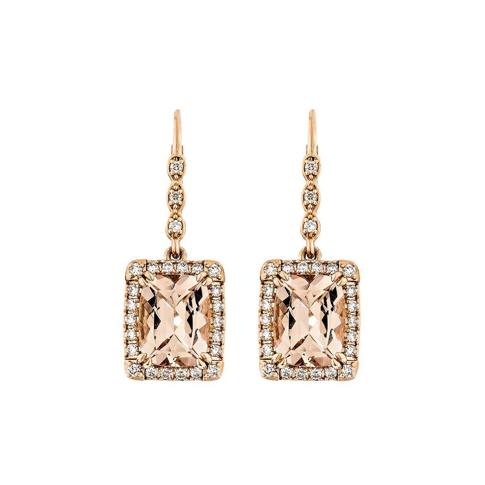 Contemporary 3.87 Carat Morganite Drop Earring in 18Karat Rose Gold with White Diamond. For Sale
