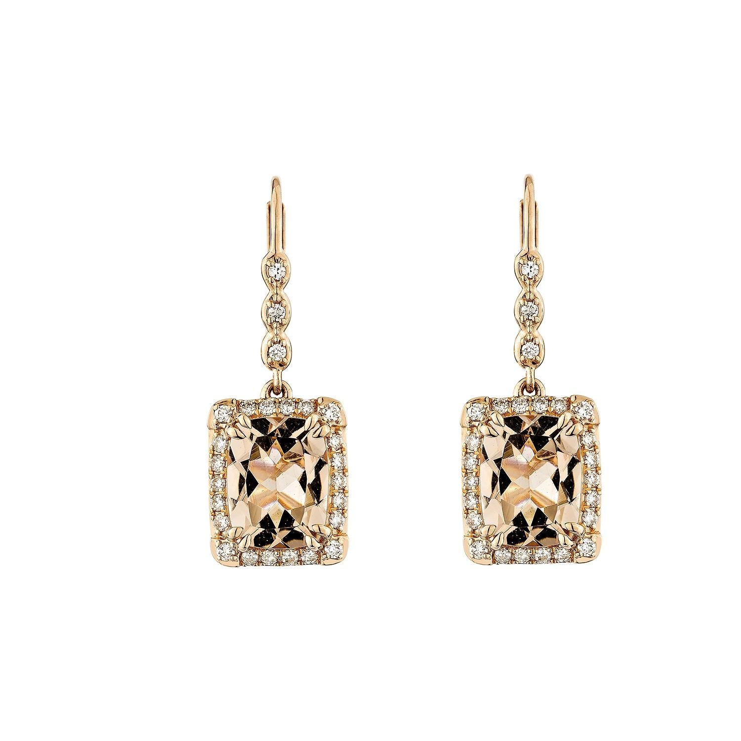 Contemporaneo Sunita Nahata Morganite 3.87ct. Orecchino a goccia in 18KRG con diamante bianco. in vendita