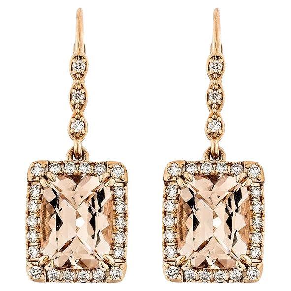 Boucles d'oreilles pendantes en or rose 18 carats avec Morganite de 3,87 carats et diamant blanc.