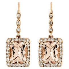 Boucles d'oreilles pendantes en or rose 18 carats avec Morganite de 3,87 carats et diamant blanc.