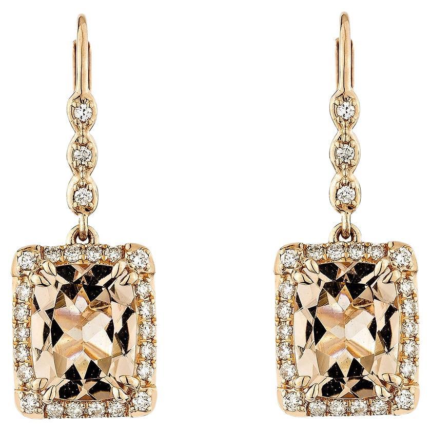 Sunita Nahata Morganite 3.87ct. Drop Earring in 18KRG with White Diamond.