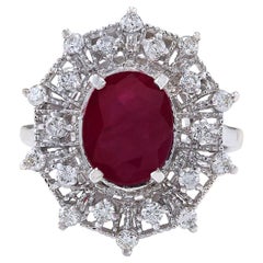 Natural Ruby Diamond Ring In 14 Karat White Gold 