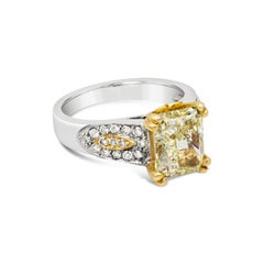 GIA Certified 3.87 Carats Radiant Cut Fancy Yellow Diamond Engagement Ring