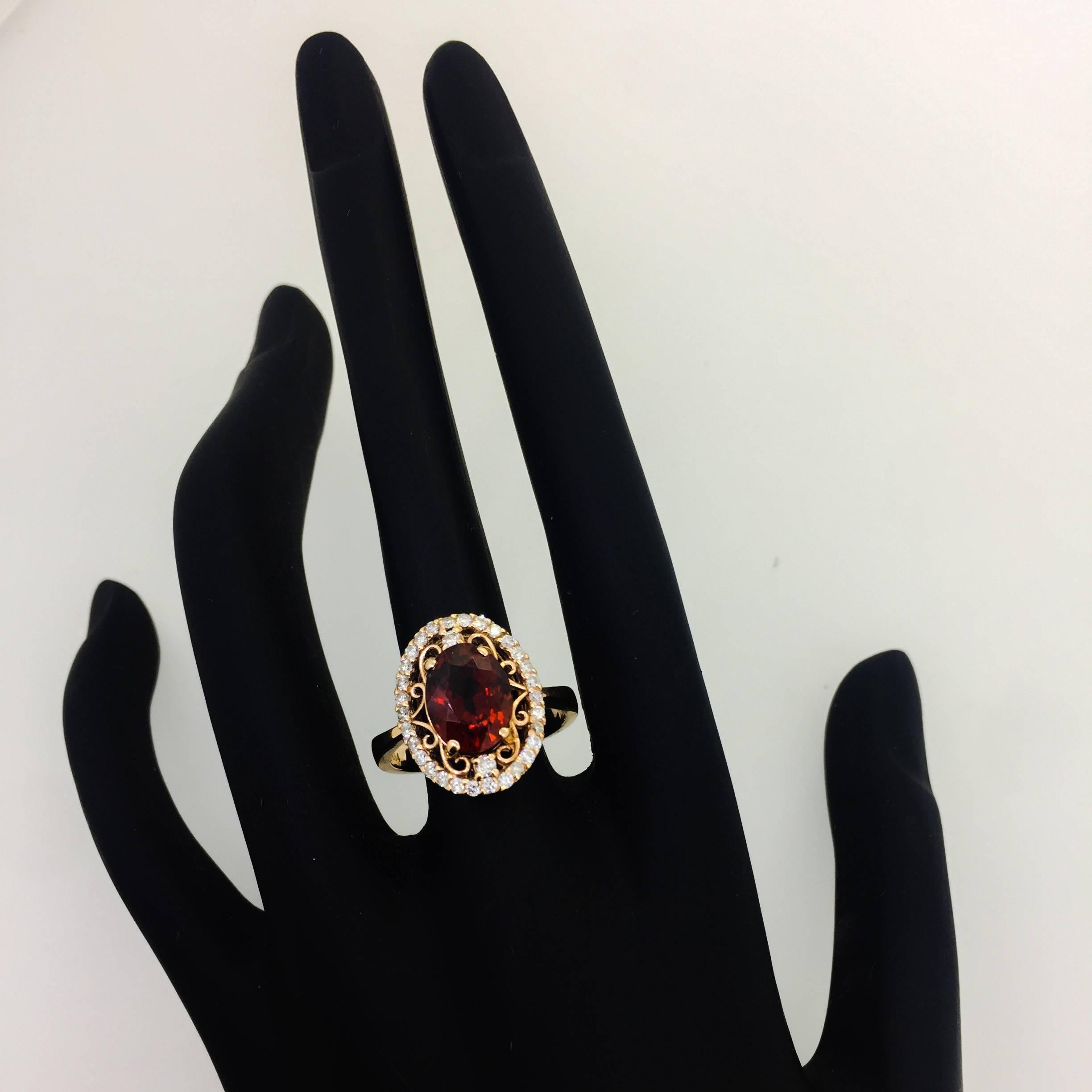 Contemporary 3.87 Carat Spessartine Garnet Diamond 14 Karat Rose Gold Cocktail Ring For Sale